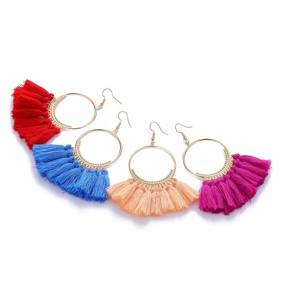 3/$22 Bohemian Tassel Fringe Hook Earrings - Picture 8 of 8
